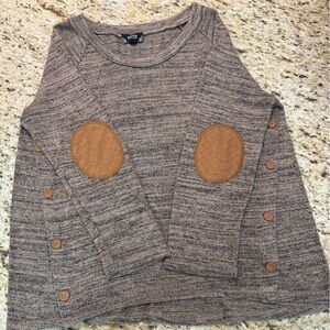 Perch Blu Pepper Heathered Brown Lightweight Elbow Patch Knit Top LS 2XL